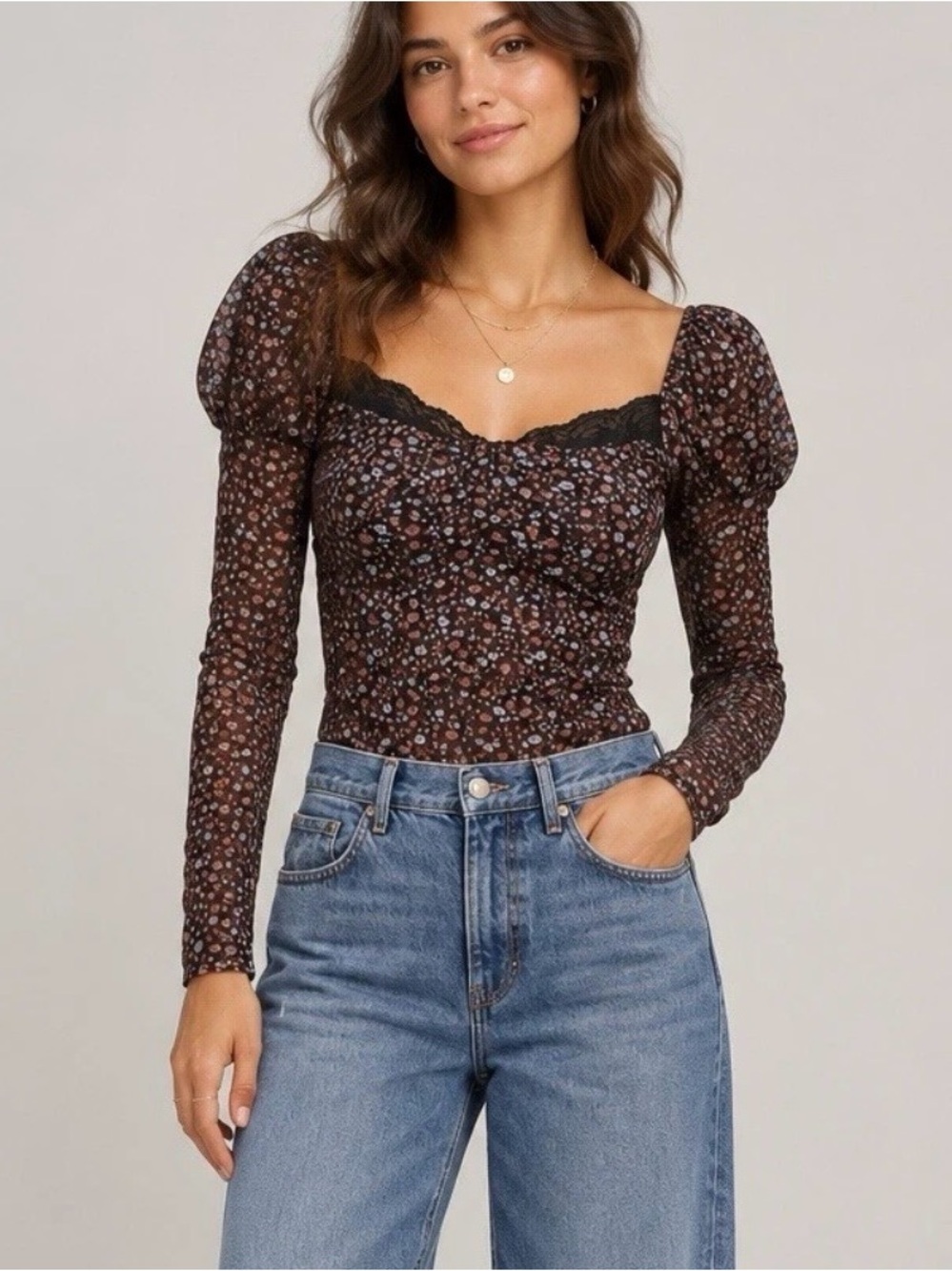 Maeve by Anthropologie Mutton Sleeve Scoop Neck Ditsy Floral Top Size Small